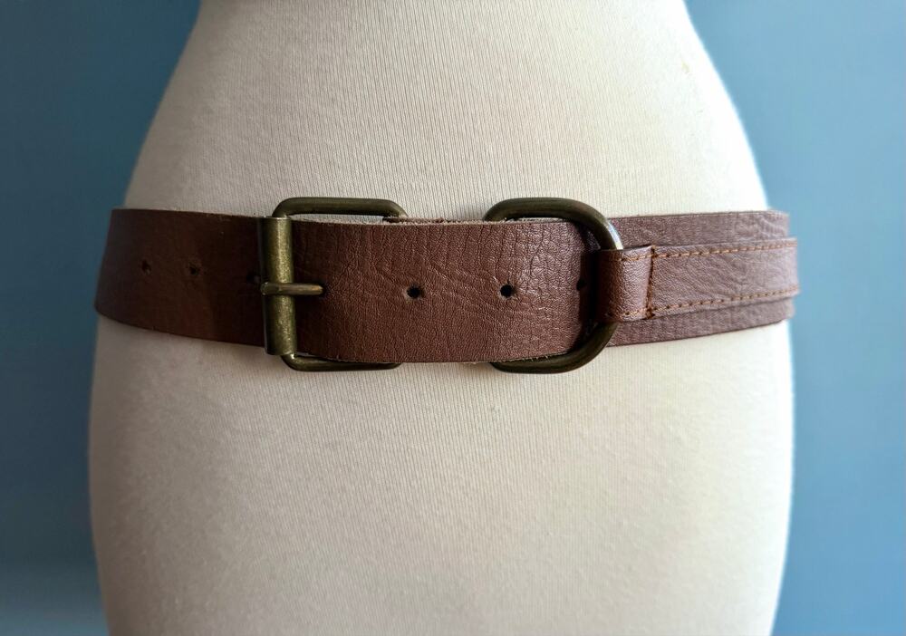 Distressed Soft Brown Leather Belt w/Roller Buckle Womens sz M/L